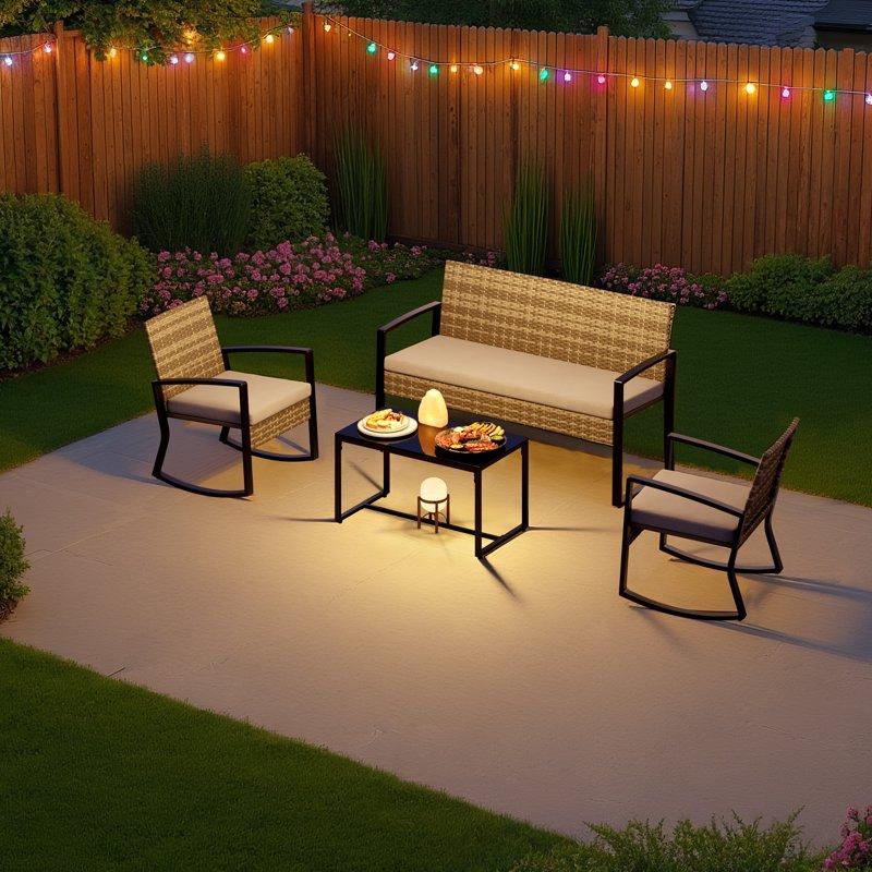 Lofka Patio Furniture Set 4-Piece Outdoor Sectional Furniture Set With Coffee Table For Conversation & Dining Gray Rattan