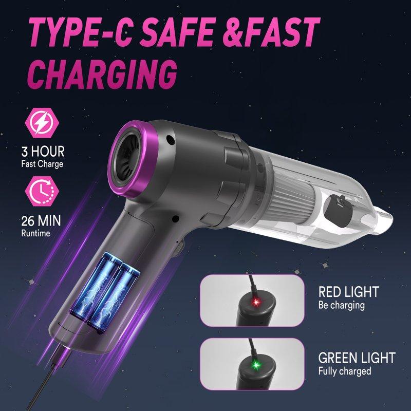 Loheer Car Vacuum Cleaner 16000PA Portable Handheld Vacuum Cordless With Brushless Motor Grey