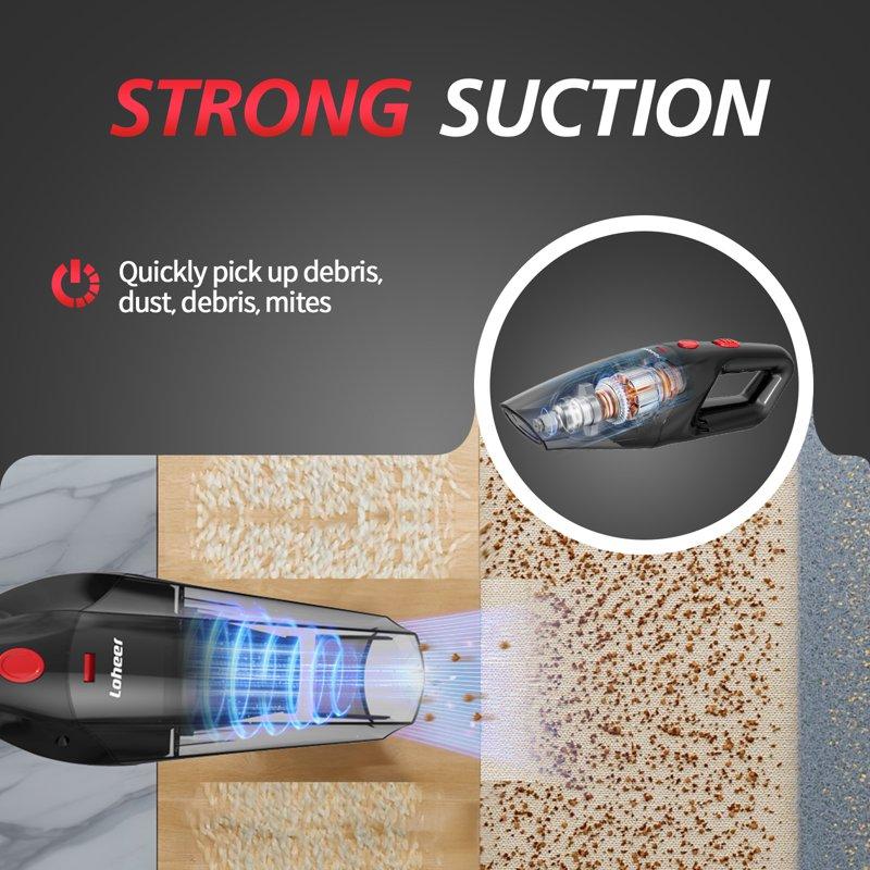 Loheer Car Vacuum Cordless Portable Handheld Vacuum Cleaner Rechargeable With 2 Stainless Filter