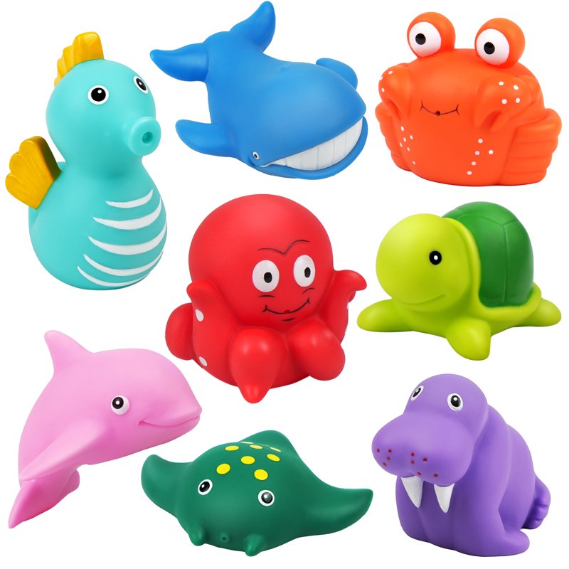 LotFancy 8Pcs Bath Toys For Toddler Infant No Hole Mold Free Sea Animal Baby Bath Tub Toys