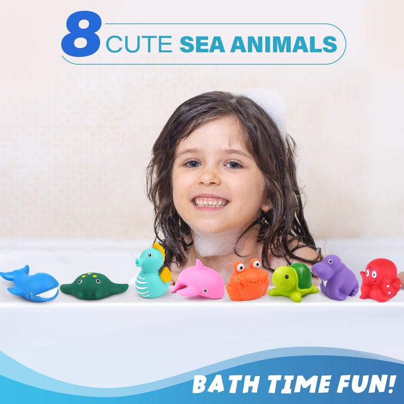 LotFancy 8Pcs Bath Toys For Toddler Infant No Hole Mold Free Sea Animal Baby Bath Tub Toys