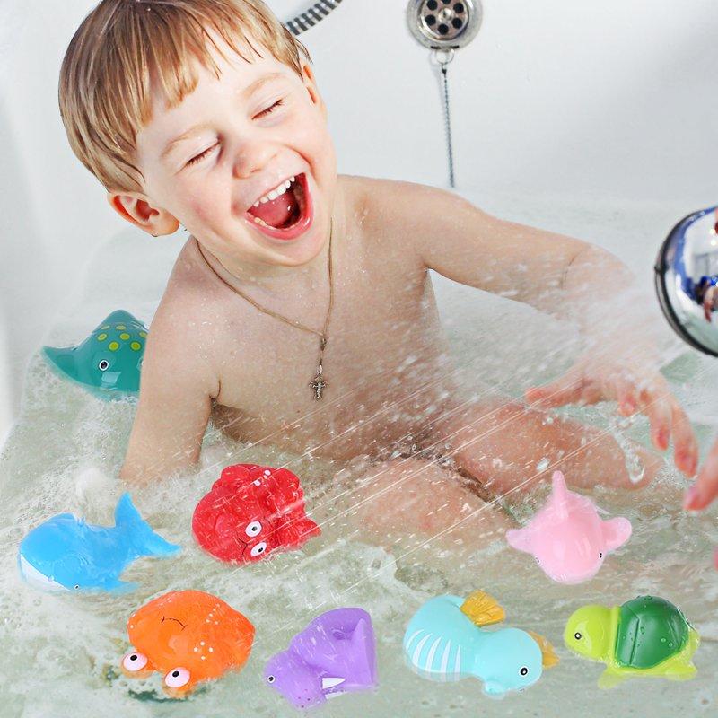 LotFancy 8Pcs Bath Toys For Toddler Infant No Hole Mold Free Sea Animal Baby Bath Tub Toys