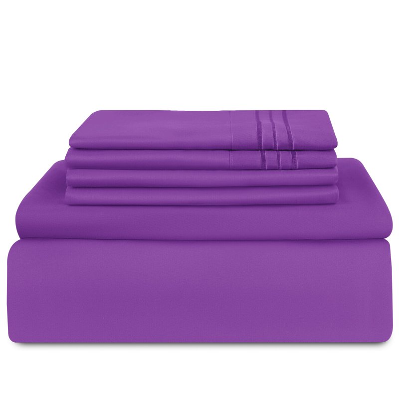 Lux Decor Collection King Bed Sheets - 16 Inch Deep Pocket 6 Piece Microfiber Bedding Sheets & Pillowcase Sets - Purple
