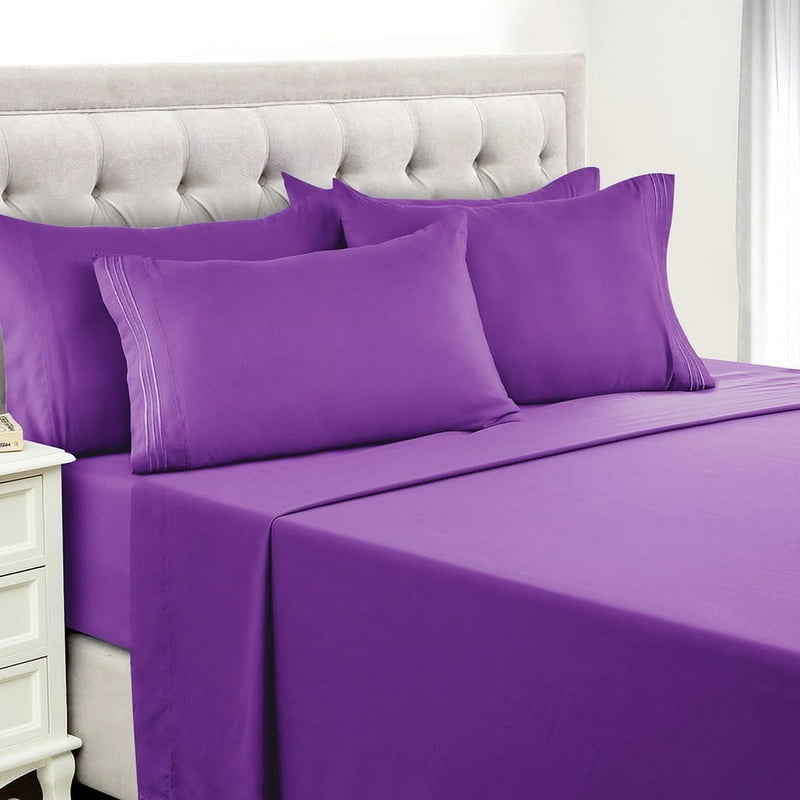 Lux Decor Collection King Bed Sheets - 16 Inch Deep Pocket 6 Piece Microfiber Bedding Sheets & Pillowcase Sets - Purple
