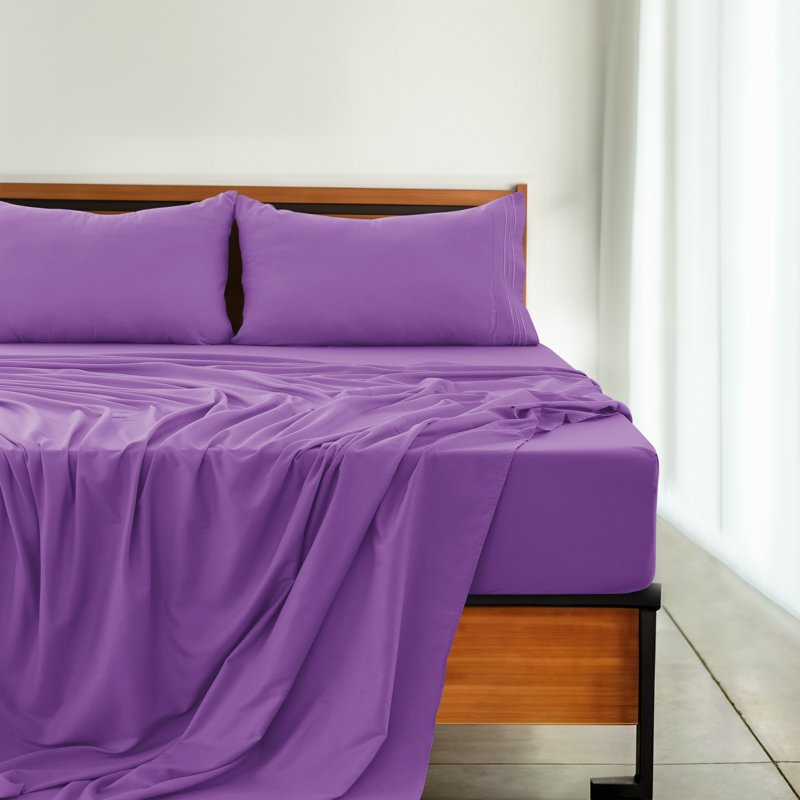 Lux Decor Collection Queen Size Sheets Set Brushed Microfiber High GSM 4 Piece Sheet Set Upto 16 Inches Deep Pocket Bedding Sheets & Pillowcases - Purple