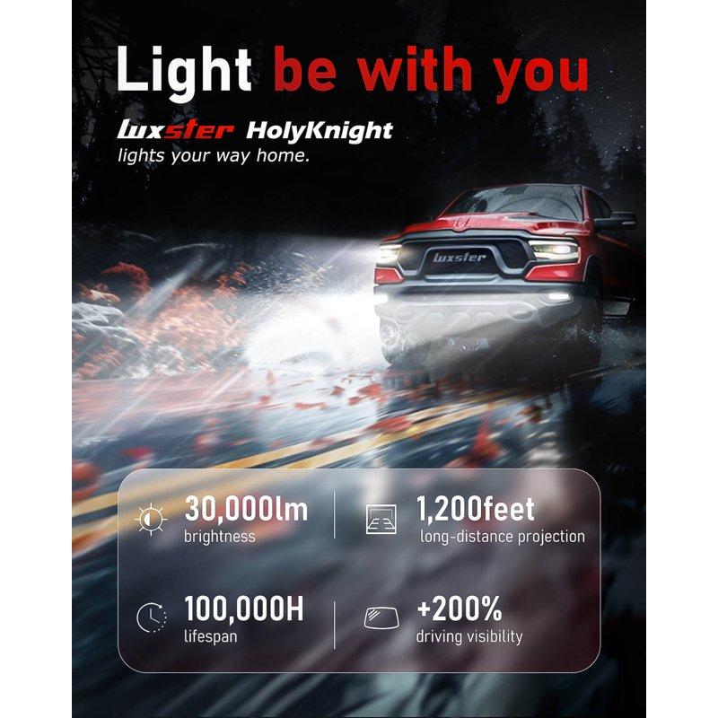 LUXSTER 2025 HolyKnight 30000LM 55W H7 LED Headlight Bulbs H7 Fog Light Bulbs Super Bright 6000K Cool White Pack Of 2