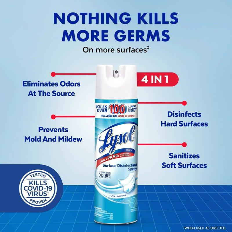Lysol Disinfectant Spray Sanitizing And Antibacterial Spray Crisp Linen Scent 19 Fl Oz 3 Pack