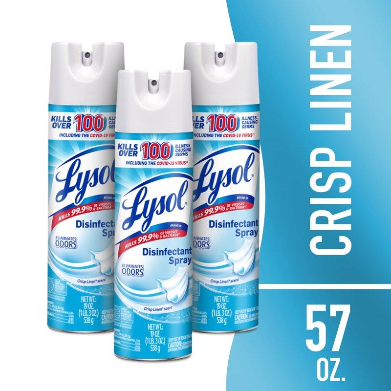 Lysol Disinfectant Spray Sanitizing and Antibacterial Spray Crisp Linen Scent 19 fl oz 3 pack Lysol Disinfectant Spray Sanitizing and Antibacterial Spray Crisp Linen Scent 19 fl oz 3 pack