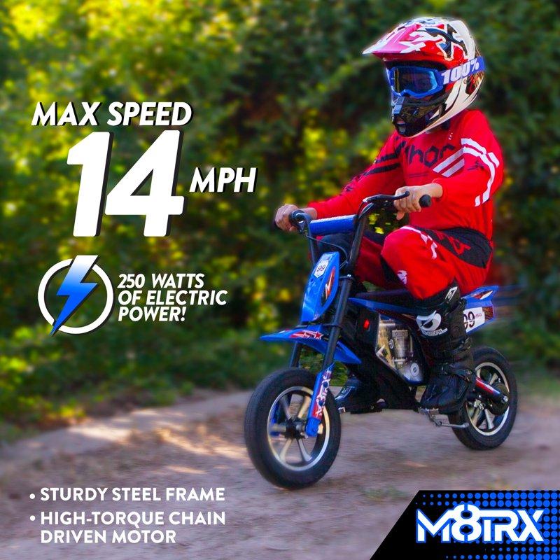 M8TRX Blue 24V Electric Dirt Bike Ride On Toy Motorcycle For Kids And Teens