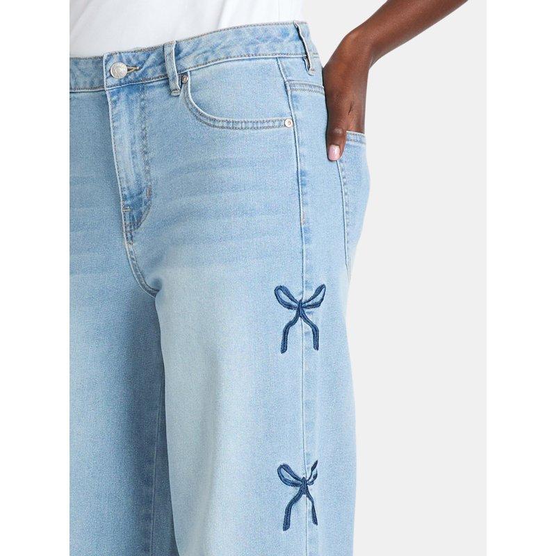 Madden NYC Women's Ultra 90s Fit Jeans With Bow Embroidery 32" Inseam Sizes 00-18