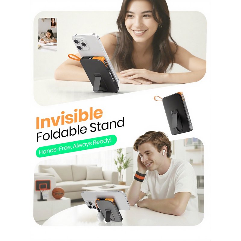 Magnetic Wireless Power Bank 22.5W PD Fast Charging 10000mAh Battery Bank Built-in USB-C Cable With Foldable Stand And LED Display Magnetic Portable Charger For IPhone Series IPad Andriod Etc