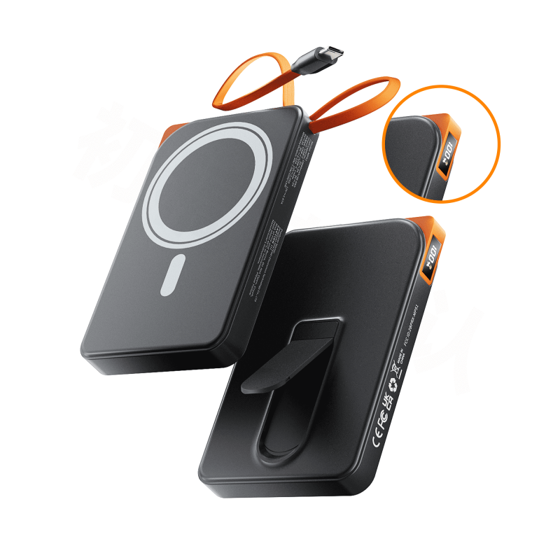 Magnetic Wireless Power Bank 22.5W PD Fast Charging 10000mAh Battery Bank Built-in USB-C Cable with Foldable Stand and LED Display Magnetic Portable Charger for iPhone Series iPad Andriod etc