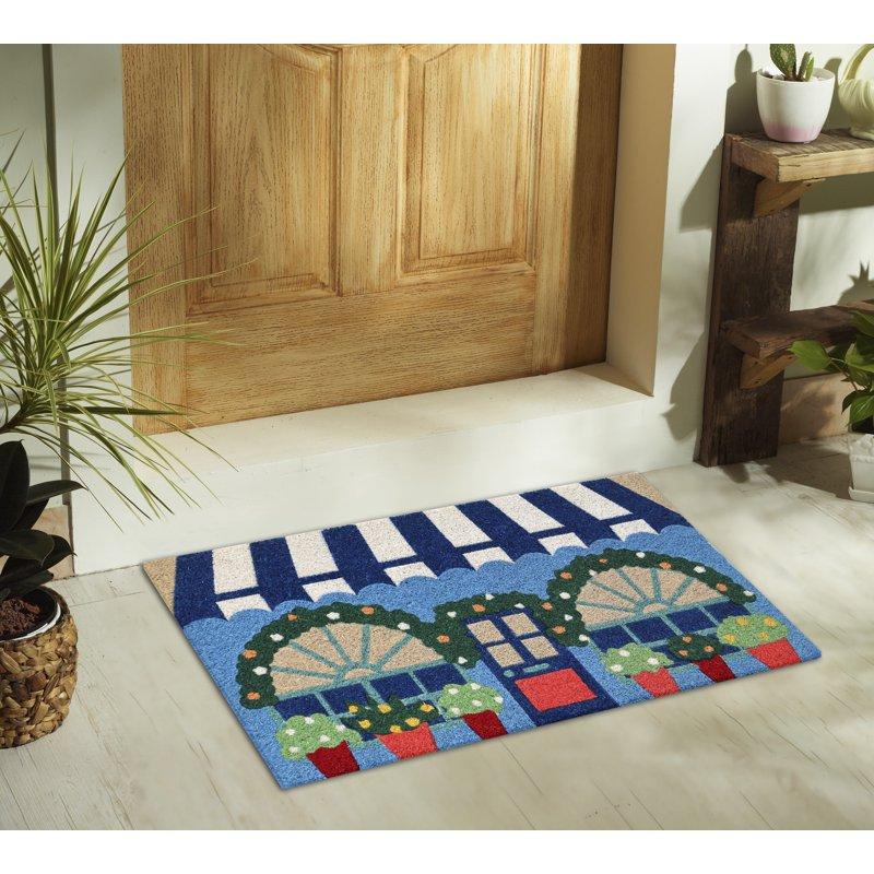 Mainstays 18"x30" Blue Flower Shop Coir Fiber Doormat