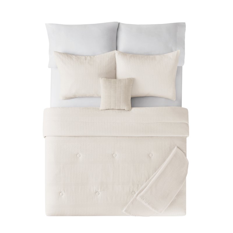 Mainstays 5-Piece Ivory Waffle Comforter Set Full/Queen