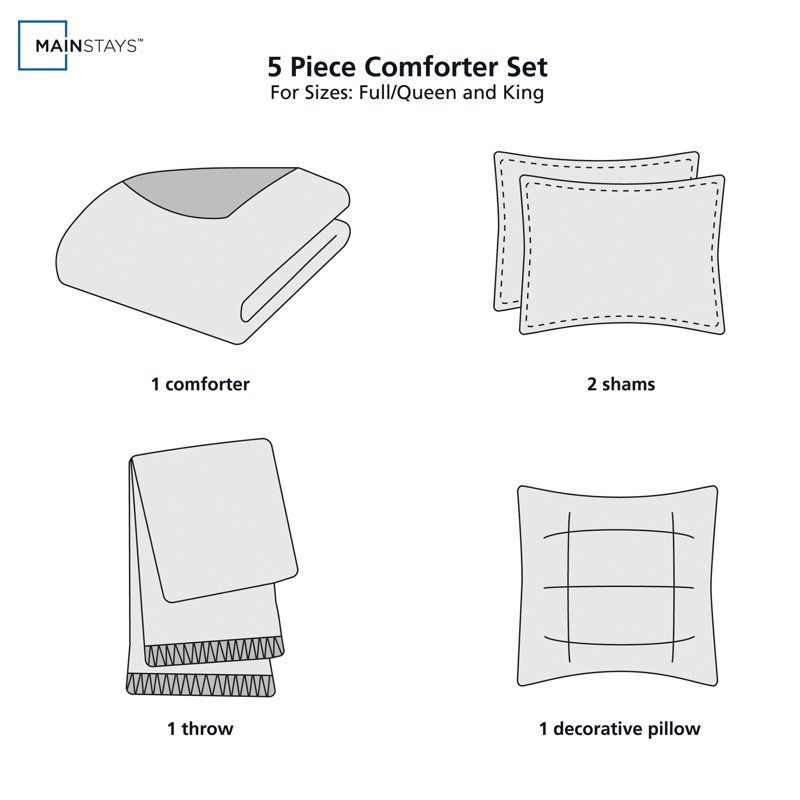 Mainstays 5-Piece Ivory Waffle Comforter Set Full/Queen