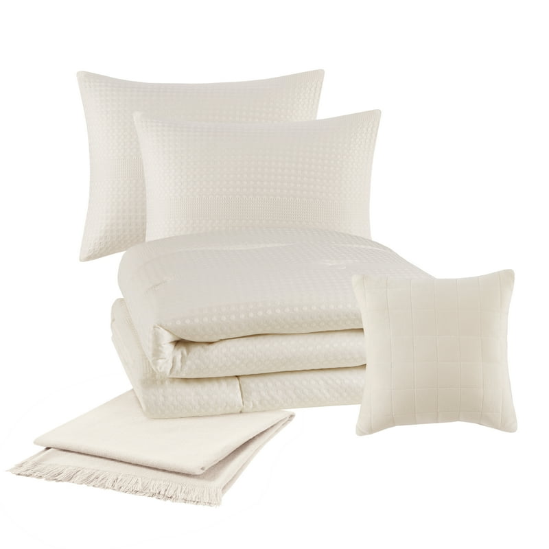 Mainstays 5-Piece Ivory Waffle Comforter Set Full/Queen