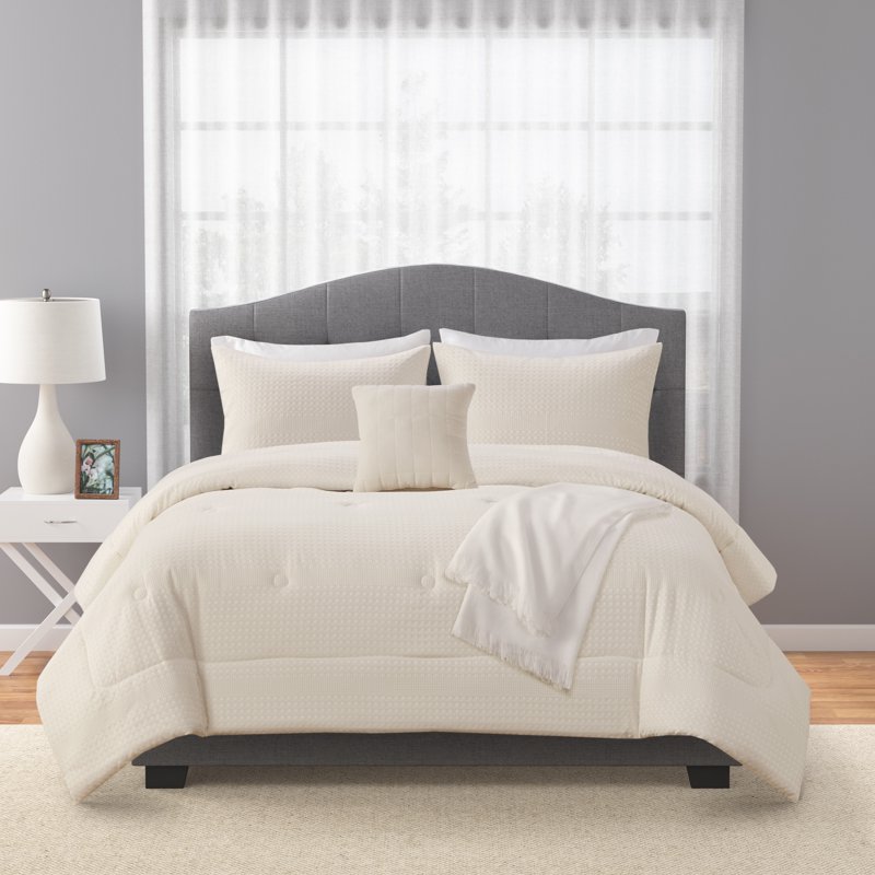 Mainstays 5-Piece Ivory Waffle Comforter Set Full/Queen