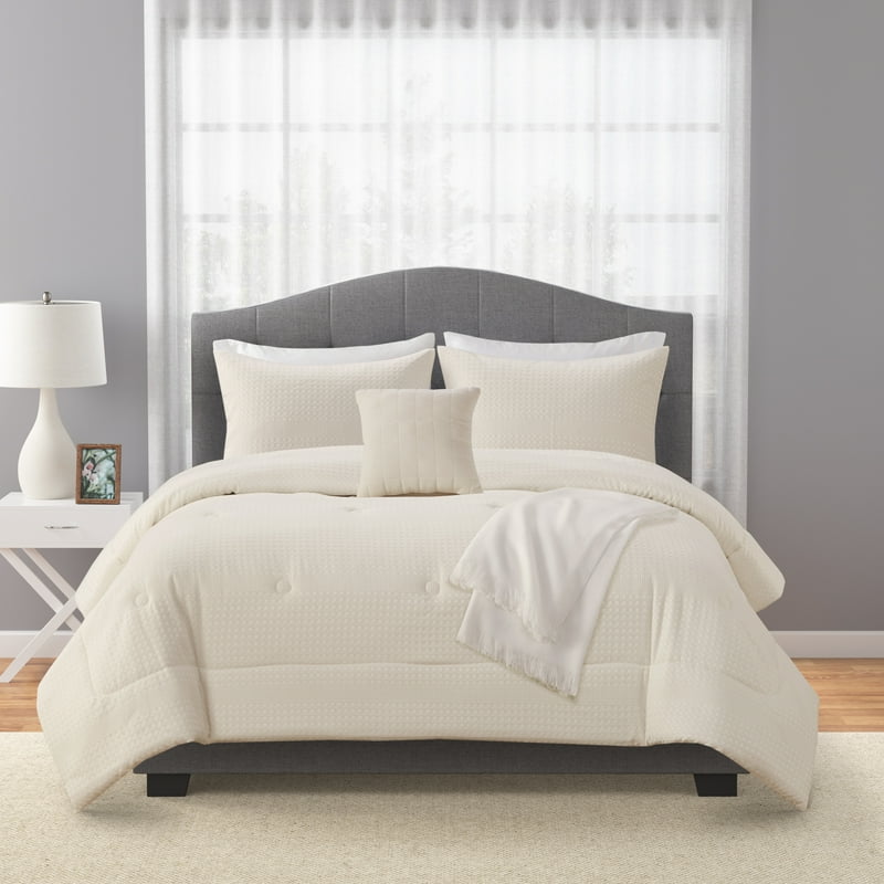 Mainstays 5-Piece Ivory Waffle Comforter Set Full/Queen