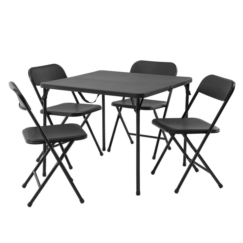 Mainstays 5 Piece Resin Card Folding Table and Four Folding Chairs Set Black
