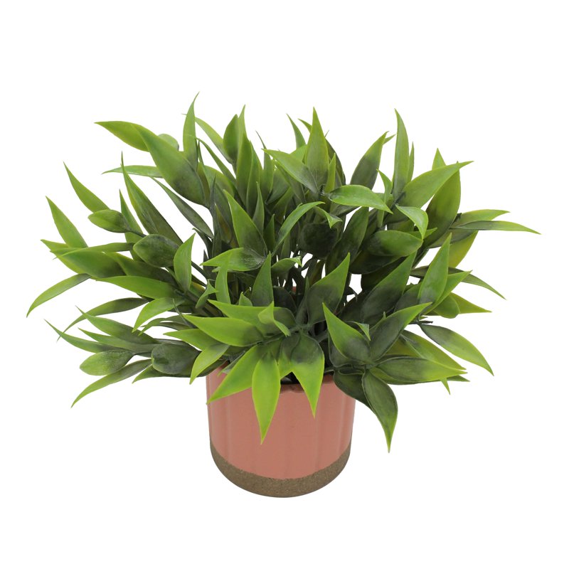 Mainstays By Becky G. & Alejandra 8" Artificial Tealeaf In Pink Two-Tone Ribbed Ceramic Pot