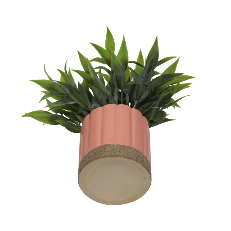 Mainstays By Becky G. & Alejandra 8" Artificial Tealeaf In Pink Two-Tone Ribbed Ceramic Pot