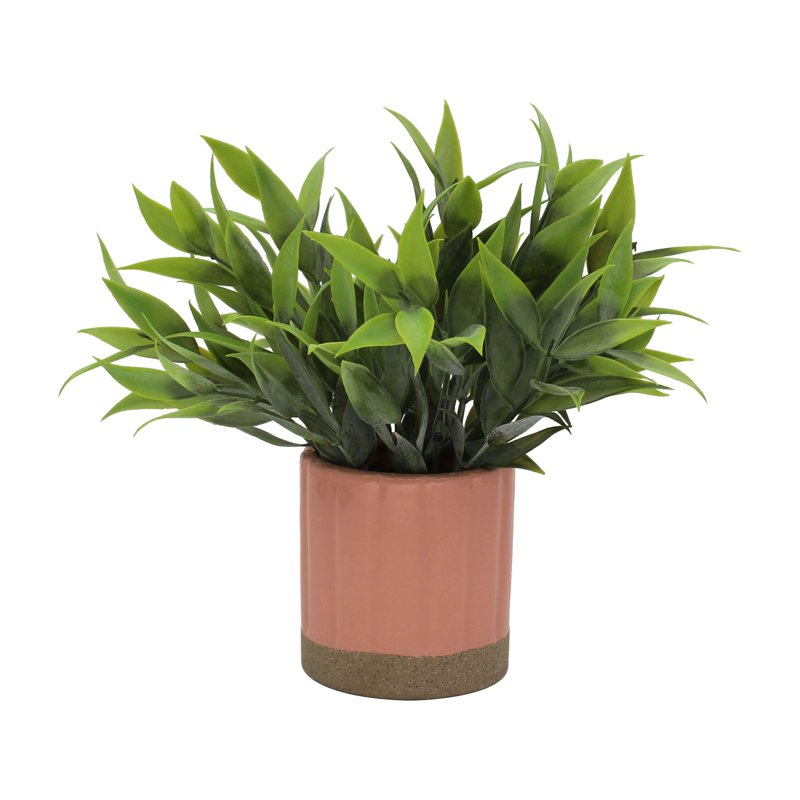 Mainstays by Becky G. & Alejandra 8" Artificial Tealeaf in Pink Two-Tone Ribbed Ceramic Pot