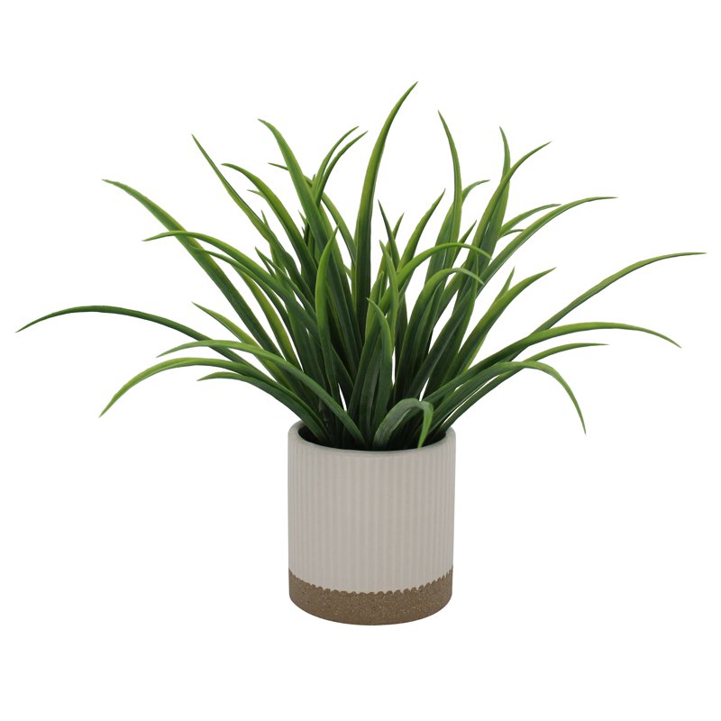 Mainstays by Becky G. & Alejandra 9.5" Artificial Grass in White Two-Tone Ribbed Ceramic Pot