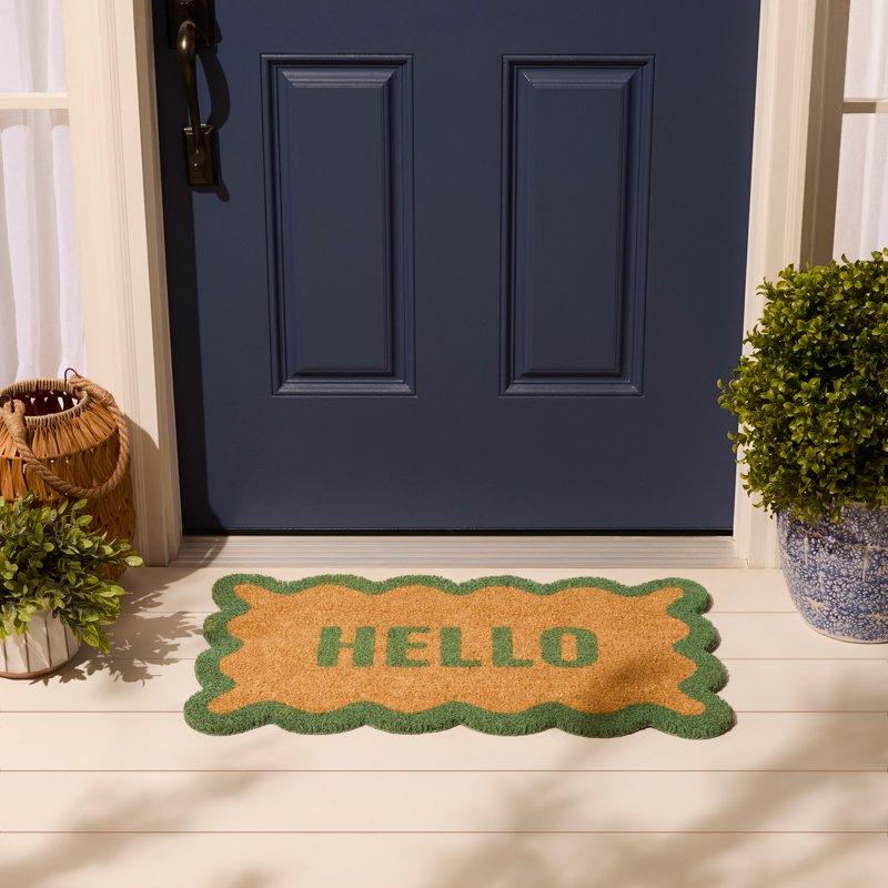 Mainstays By Becky G. & Alejandra Coir Outdoor Mat Hello With Green Border 18" X 30"