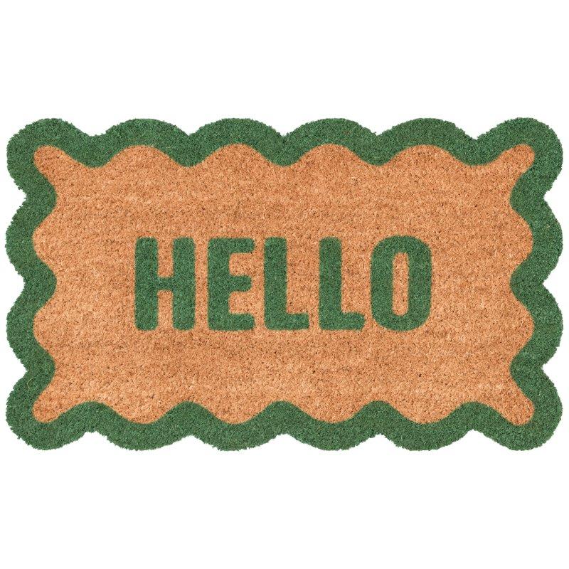 Mainstays by Becky G. & Alejandra Coir Outdoor Mat Hello with Green Border 18" x 30"