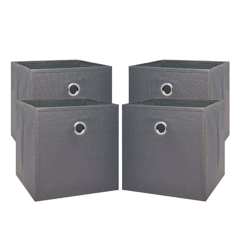 Mainstays Collapsible Fabric Cube Storage Bins (10.5" x 10.5") Grey Flannel 4 Pack