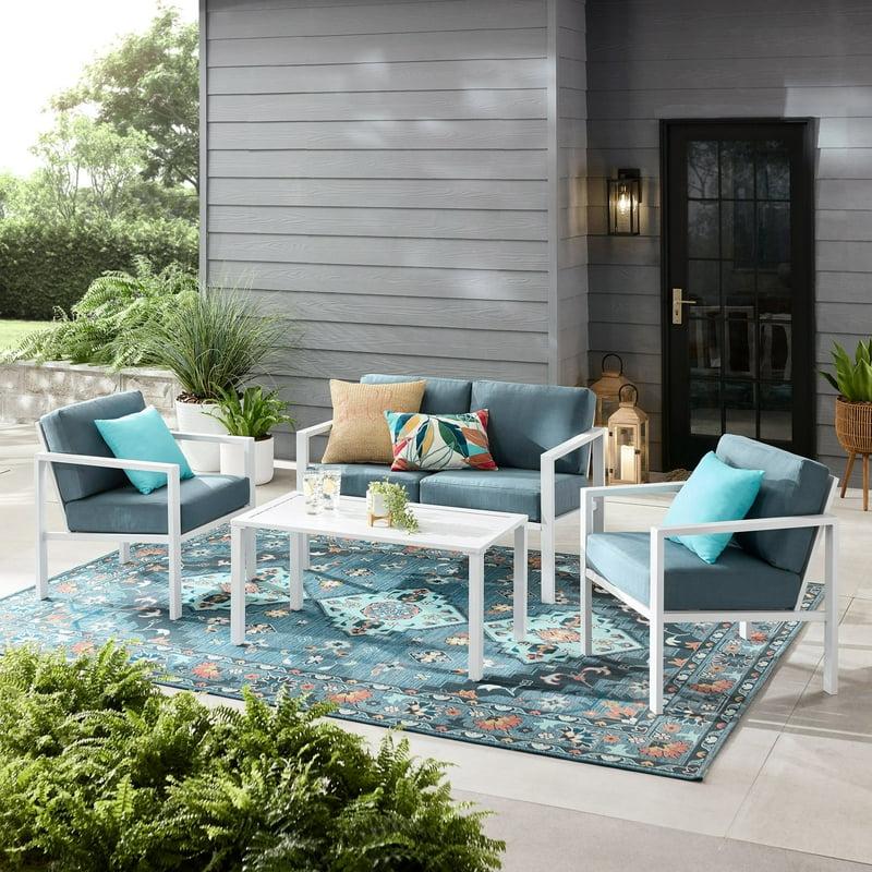 Mainstays Dashwood 4-Piece Outdoor Patio Conversation Set Seats 4 Blue