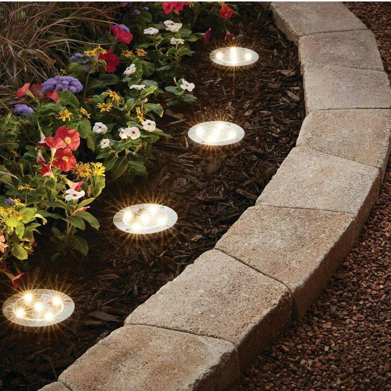 Mainstays Solar Powered Stainless Steel LED Landscape Disc Lights 12 Lumens (4 Count)