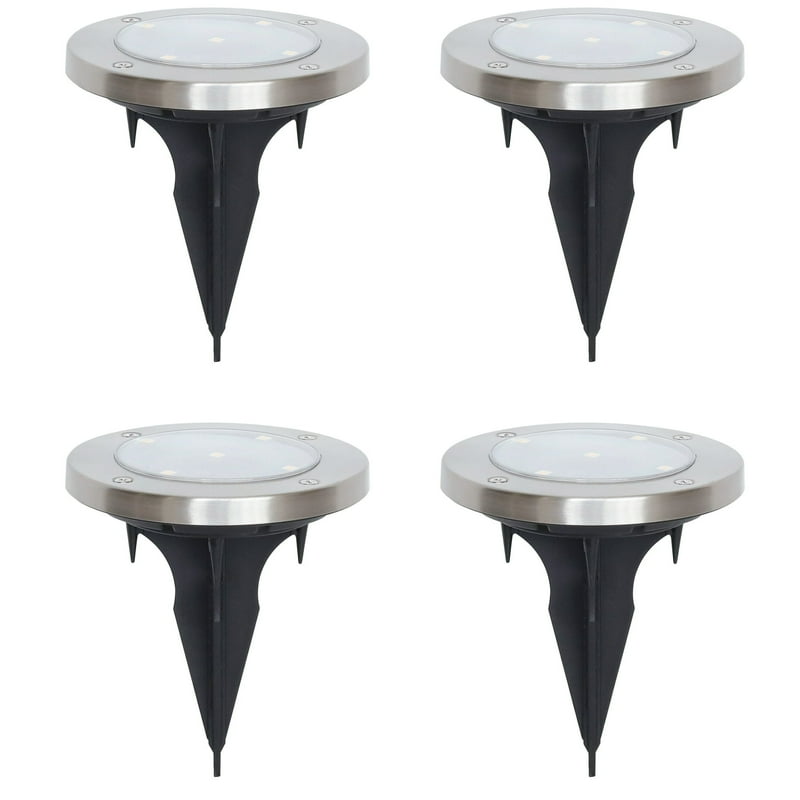 Mainstays Solar Powered Stainless Steel LED Landscape Disc Lights 12 Lumens (4 Count)