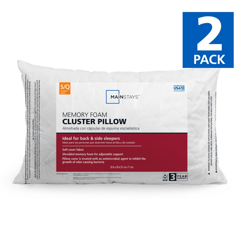 Mainstays™ Memory Foam Cluster Bed Pillow Standard Queen 2 Pack