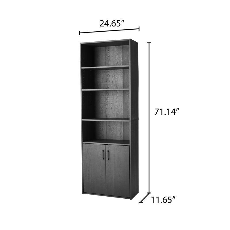Mainstays Traditional 5 Shelf Bookcase With Doors Black Finish