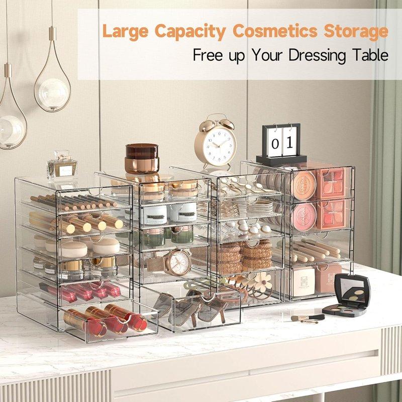 Makeup Drawer Storage Organizer With 20 Drawers 4 Set Acrylic Office Desk Organization And Storage Dustproof Drawer Organizer For Office Countertop Bathroom Bedroom
