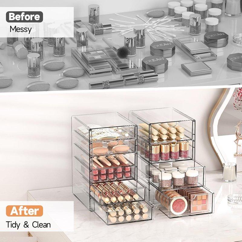 Makeup Drawer Storage Organizer With 20 Drawers 4 Set Acrylic Office Desk Organization And Storage Dustproof Drawer Organizer For Office Countertop Bathroom Bedroom