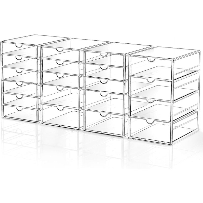 Makeup Drawer Storage Organizer with 20 Drawers 4 Set Acrylic Office Desk Organization and Storage Dustproof Drawer Organizer for Office Countertop Bathroom Bedroom