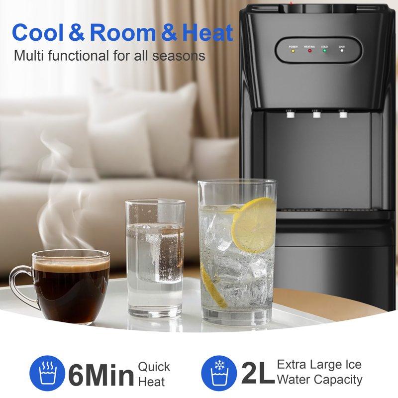 Manastin Bottom-Loading Water Dispenser 3 Temperatures (Hot Room And Cold) Child Safety Lock LED Display With Empty Bottle Alert Black