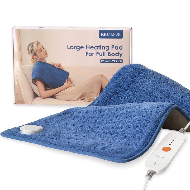 MARNUR Heating Pad Large Size 12''x24'' With 4 Heat Settings Auto Shut-off - Blue