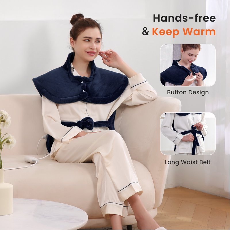 MaxKare Ultra Soft Heating Pad With 4 Heat Settings & Auto Shut-off For Full Body Stress Relief 24"x33"- Navy Blue