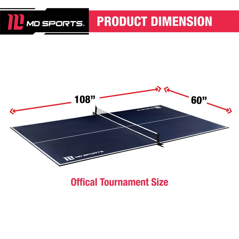 MD Sports Official Size Table Tennis Conversion Top 4 Piece Foldable Design With Net - Blue