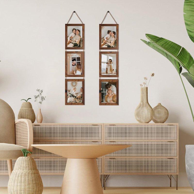 MEBRUDY 5x7 Picture Frame Collage 6 Opening Vertical Wall Hanging Photo Frames Brown Set Of 2