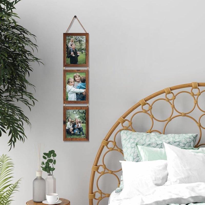 MEBRUDY 5x7 Picture Frame Collage 6 Opening Vertical Wall Hanging Photo Frames Brown Set Of 2