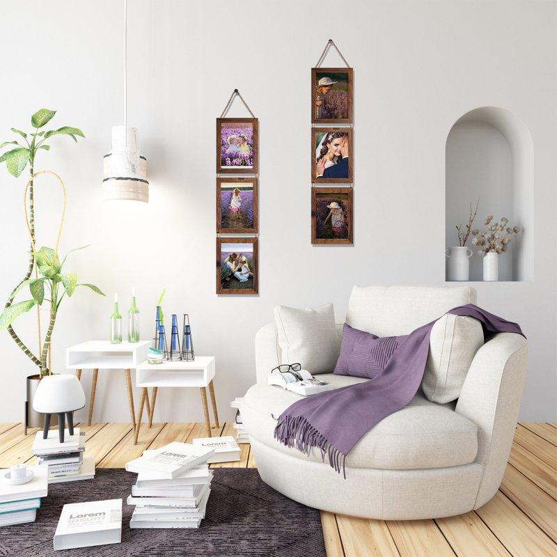 MEBRUDY 5x7 Picture Frame Collage 6 Opening Vertical Wall Hanging Photo Frames Brown Set Of 2