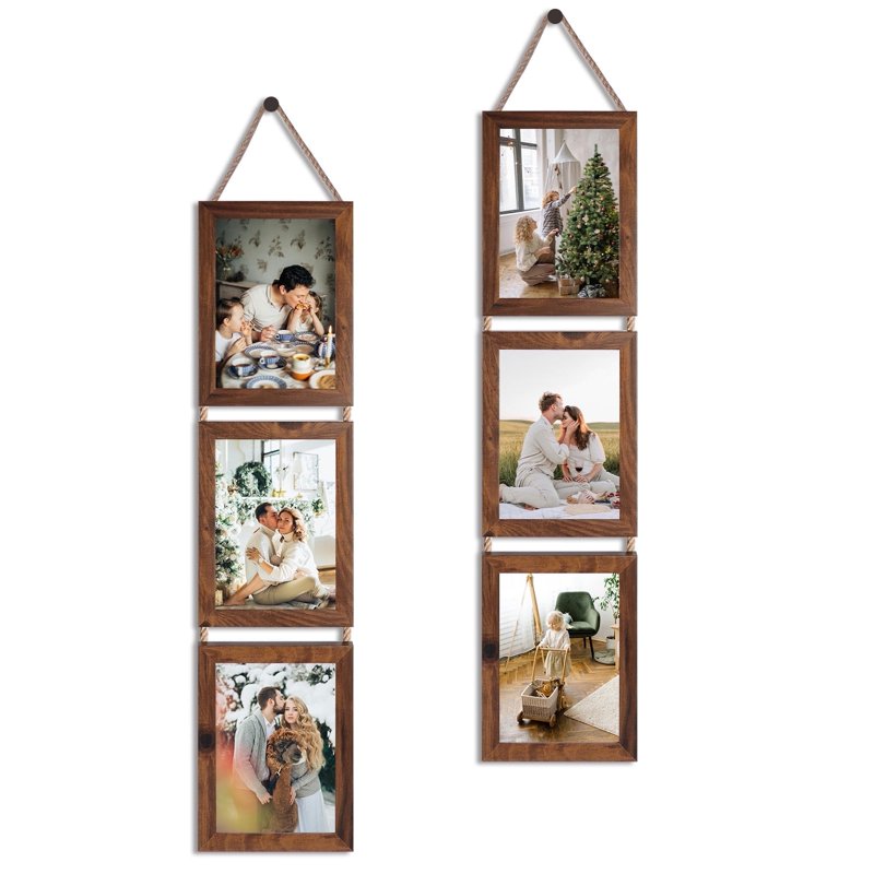MEBRUDY 5x7 Picture Frame Collage 6 Opening Vertical Wall Hanging Photo Frames Brown Set of 2