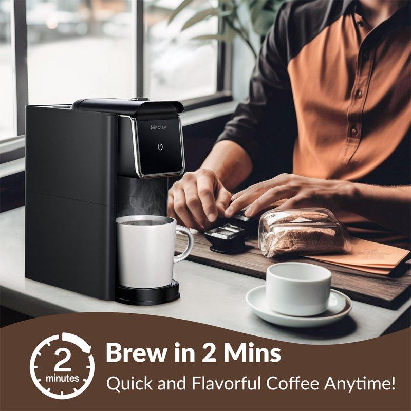 Mecity Stainless Steel Coffee Maker - Single Serve For Ground Coffee & Loose Tea 6-12 Oz Brew Sizes Black