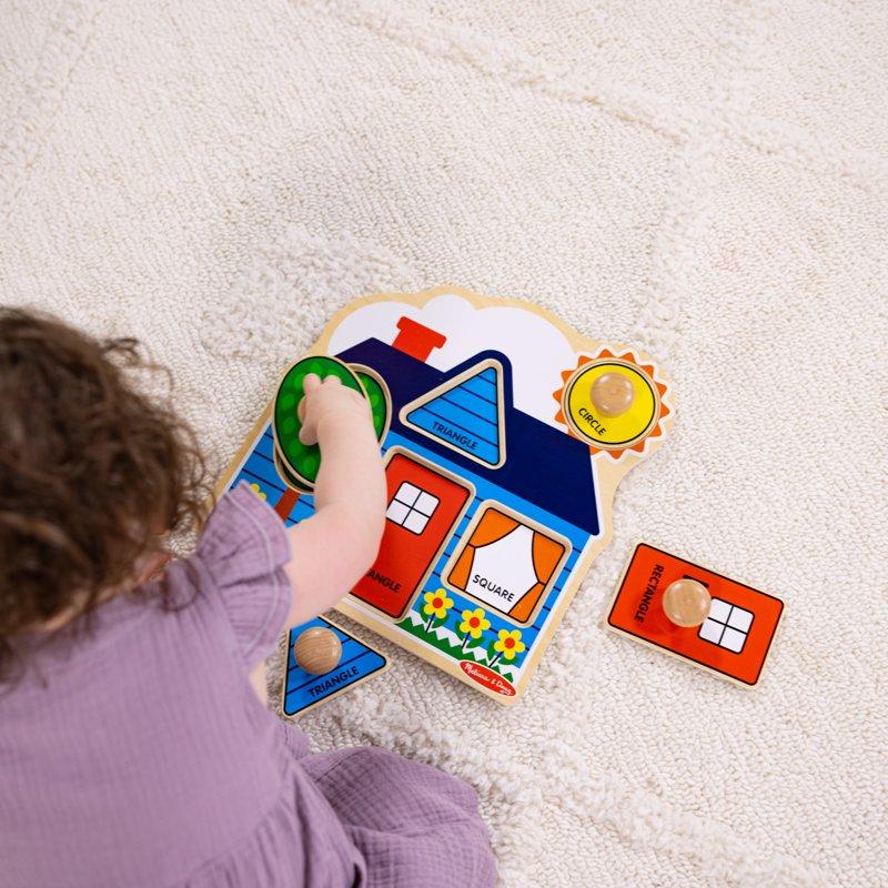 Melissa & Doug First Shapes Wooden Jumbo Peg Puzzle - 5 Pieces With Handles (Babies Toddlers)