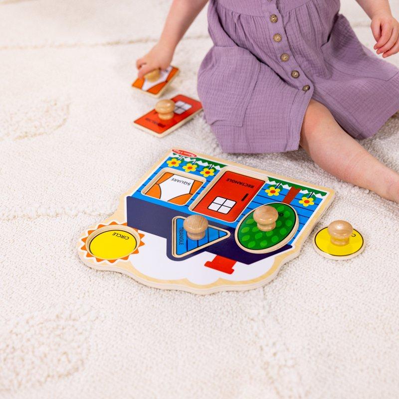 Melissa & Doug First Shapes Wooden Jumbo Peg Puzzle - 5 Pieces With Handles (Babies Toddlers)