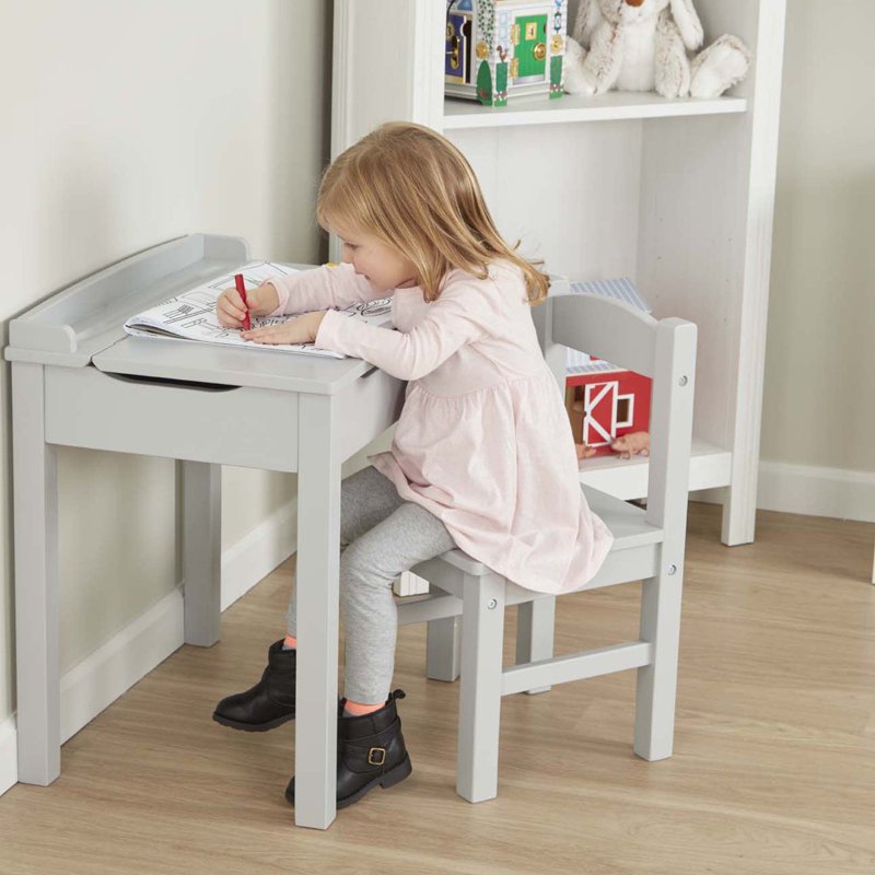 Melissa & Doug Kids Furniture Wooden Lift-Top Desk & Chair - Gray Grey